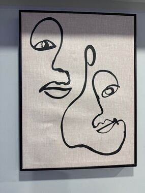 Modern Minimalist Face Line Art Canvas in Black and Cream - Unbranded